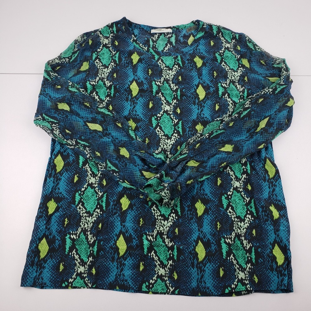 Equipment Femme Silk Sheer Blouse Women's Small Blue Green Geometric Top
